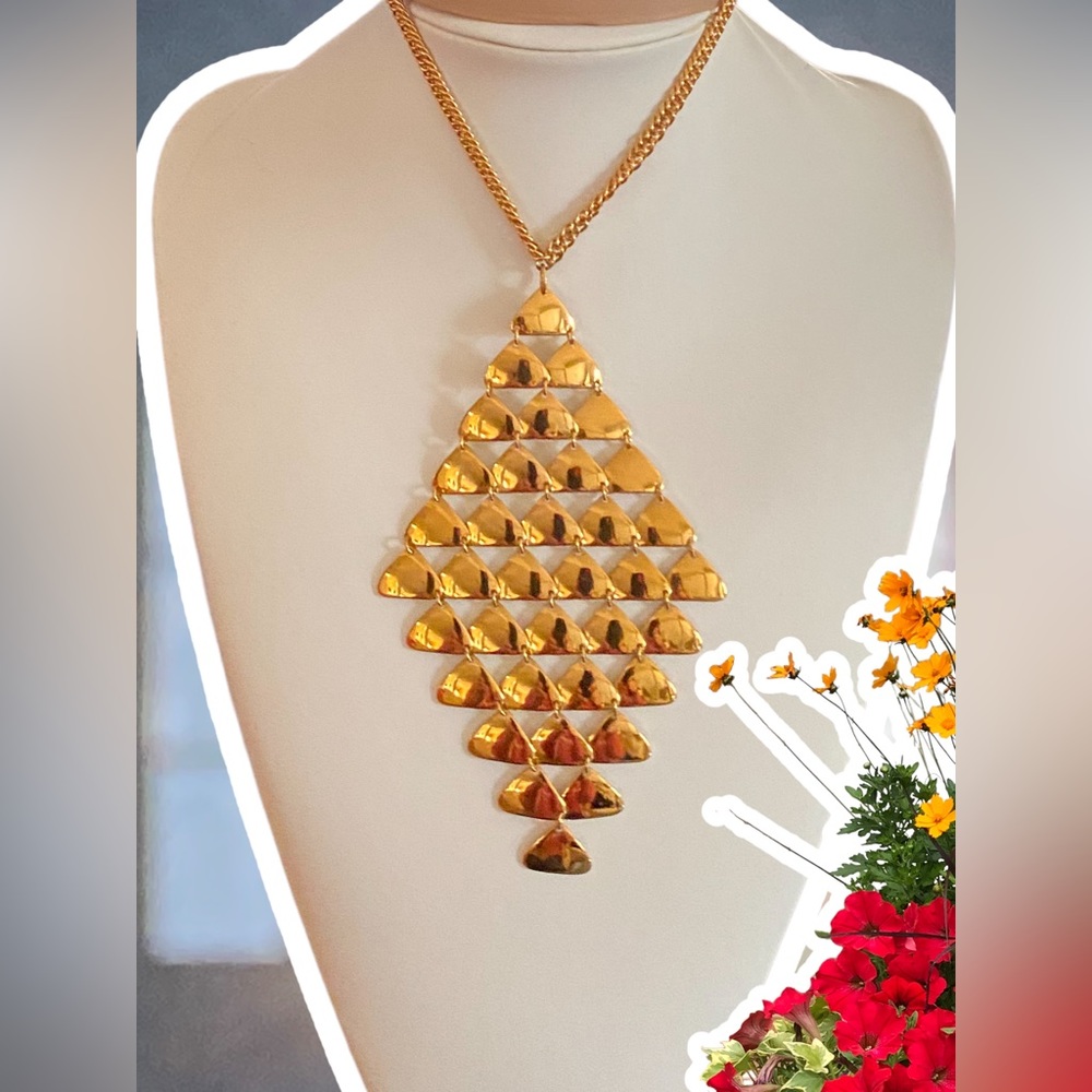 Vintage Vendome Couture, Diamond Shape, Fish Scales, Bib Necklace & Earrings Set